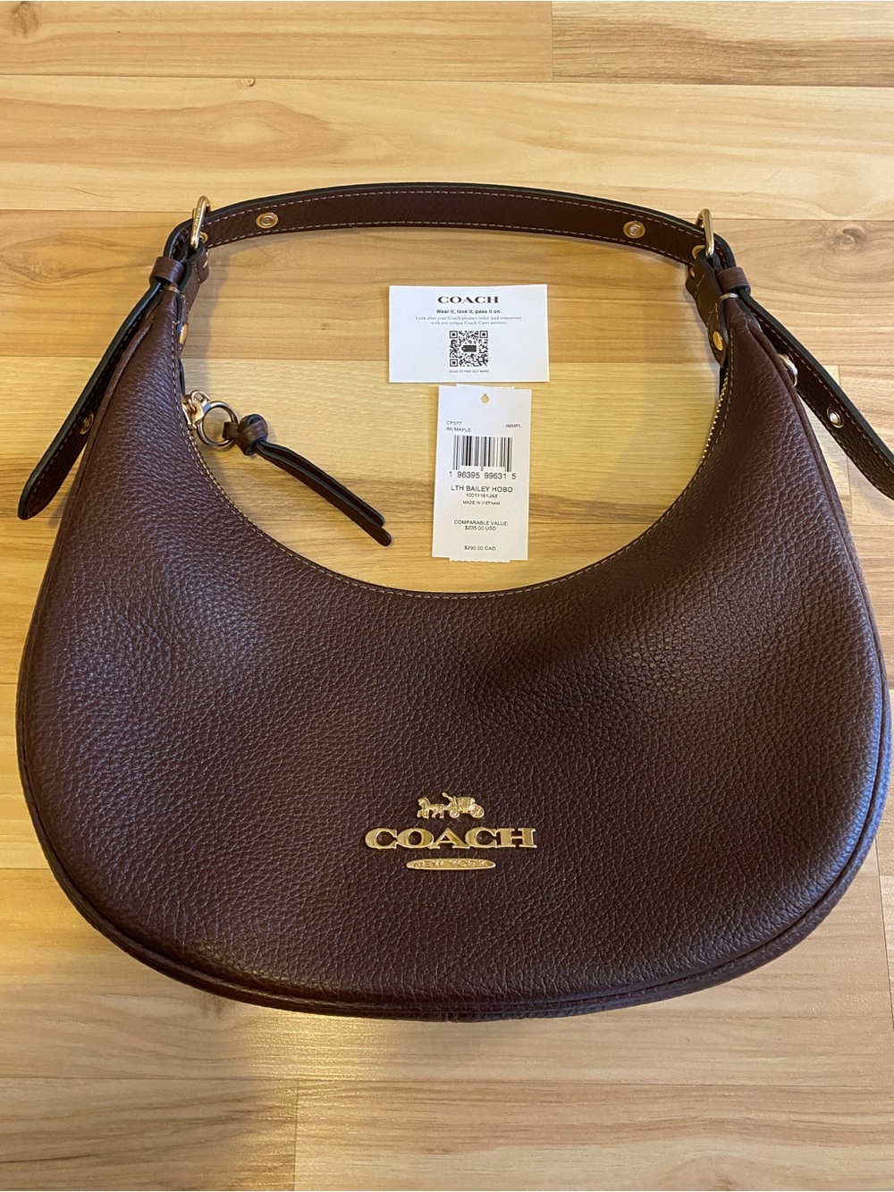 Coach Pebbled Leather Hobo Bag in Dark Brown with Gold Hardware